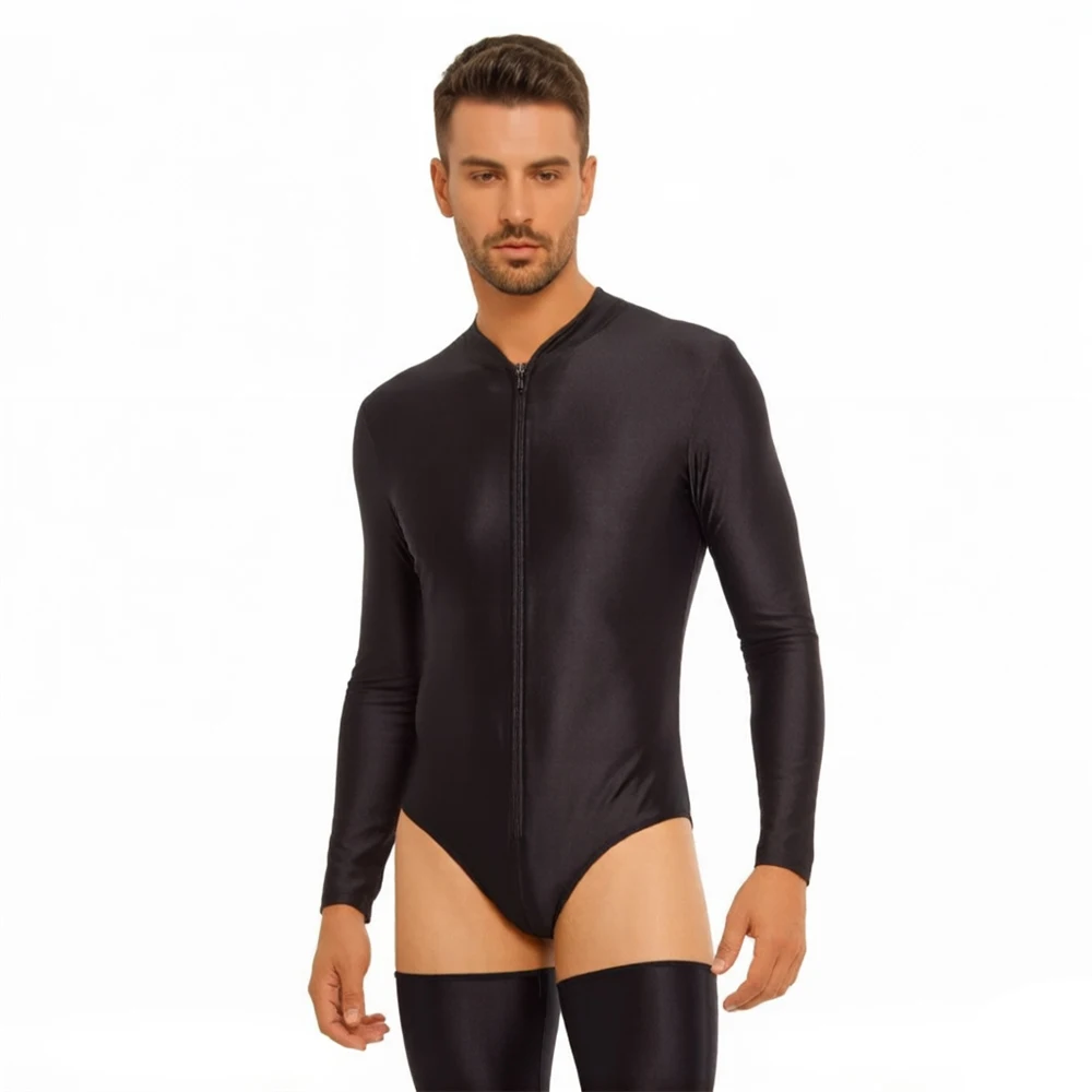 

Women Stain Smooth Bodysuit One Pieces Thong Two Way Zipper Open Crotch Elastic Tights Oil Shiny Yoga Shaping Maid Leotard