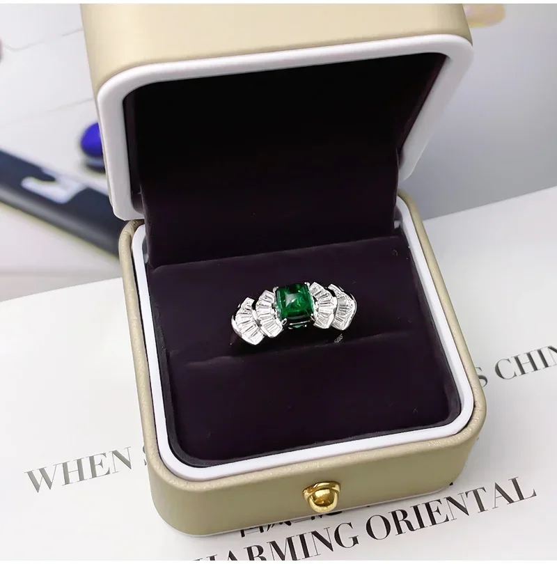 Desire  Precision Edition Emerald Ring for Women's Light Luxury Cultivation Gem Sugar Tower 925 Sterling Silver Brand