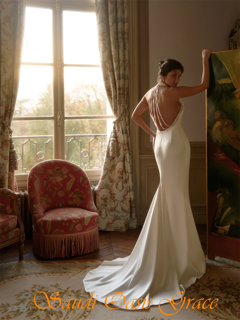 

Customized Elegant White Satin Evening Dress Classic Halter Sleeveless Celebrity Gowns Delicate Mermaid Beading Homecoming Dress