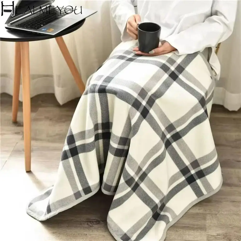 

Lazy Plaid Blanket Wearable Blanket Thicken Warm Home Shawl with Button Soft Flannel Blanket Winter