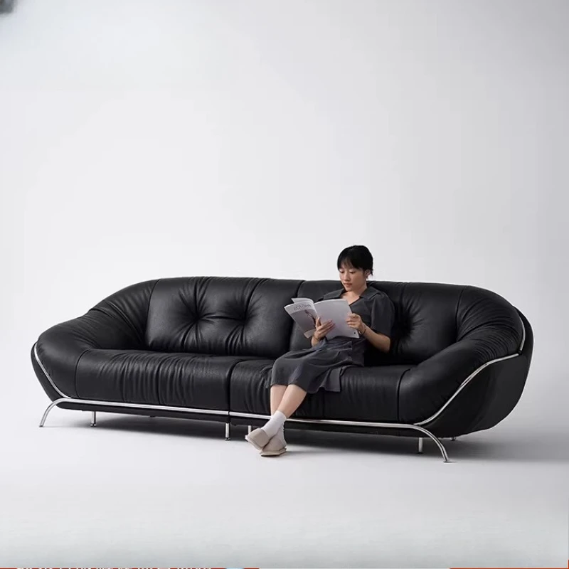 Leather sofa three-seater in-line small living room leather sofa