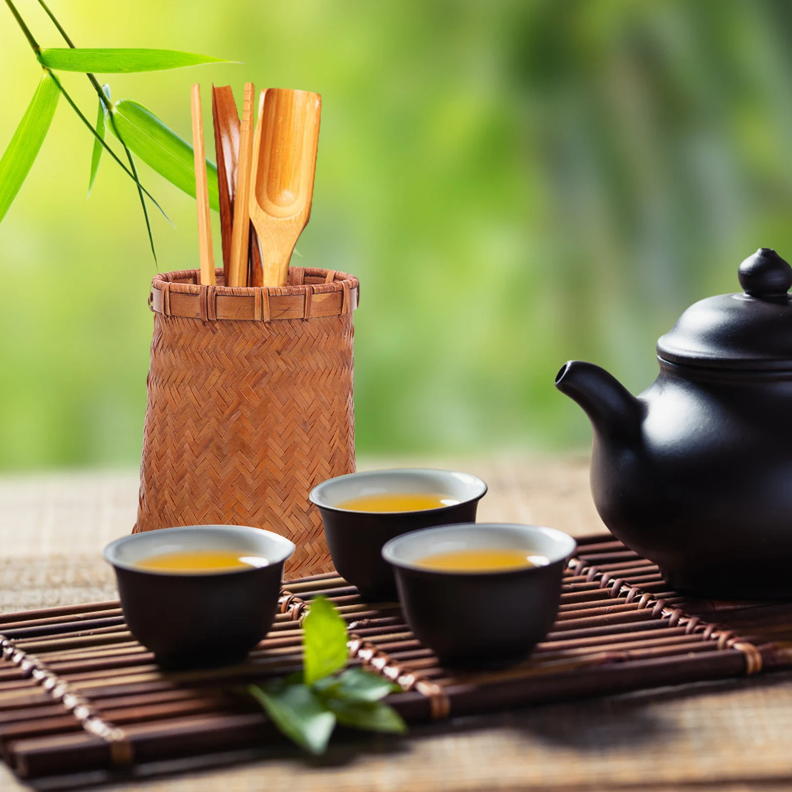 

Bamboo Woven Pen Holder Vintage Chinese Style Desktop Organizer For Tea Clips Makeup Brushes Stationery Storage Cup