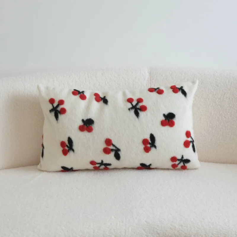 Ins Wind Small Fresh Wool Pillowcase Cubic Cherry Lamb Wool Living Room Sofa Cushion Cover Window Decorative Cushion Cover