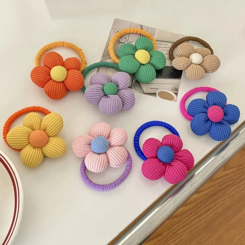 

New High Elastic Flower Hair Rope Tie Hair No Harm Hair Loop 3D Cartoon Ponytail Korean Headband for Meatball Head