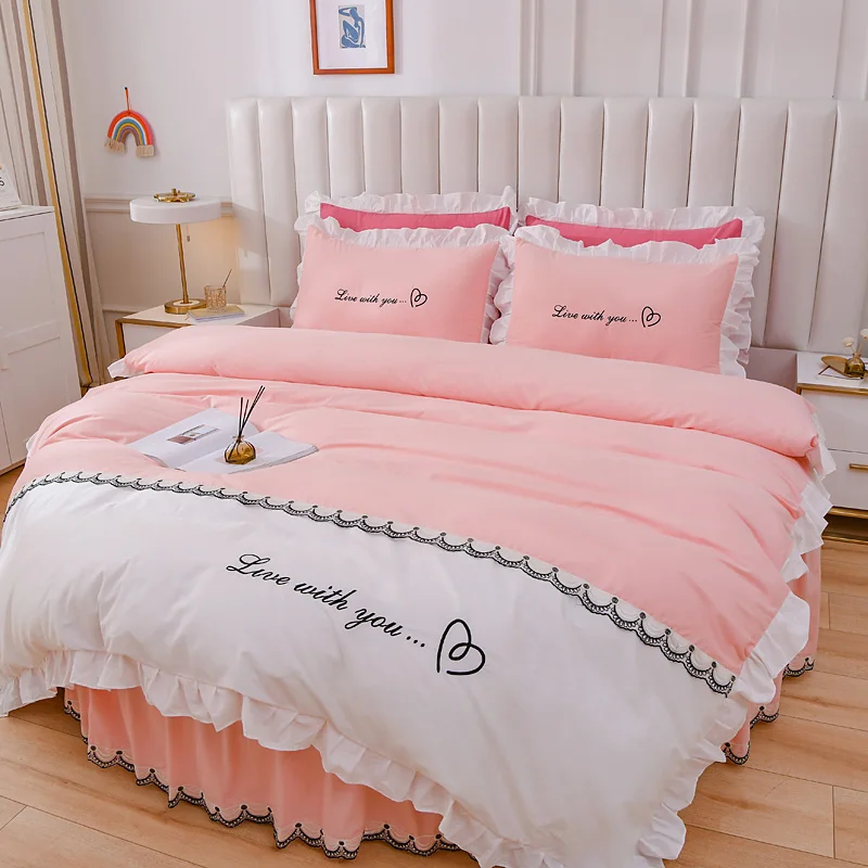 Embroidery Round Cotton Fitted Sheet Bed Sheet Bed Skirt Duvet Cover Pillowcase Bedding Set Mattress Cover Themed Hotel #/