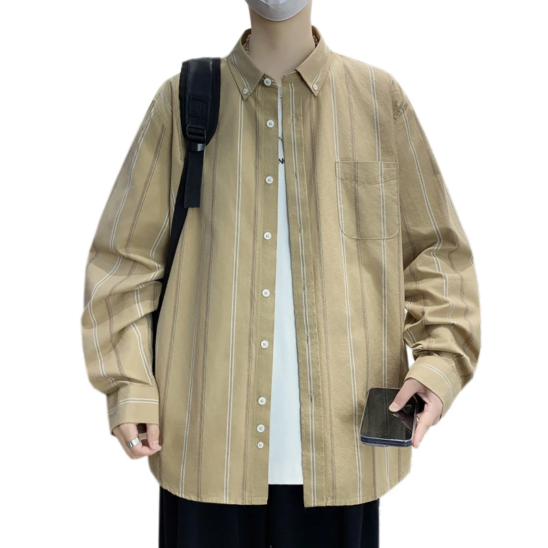

Men's Trendy Long Sleeve Shirt - Spring Summer 100% Cotton Breathable Light Business Stripe Shirt Minimalist Style Utility Wear