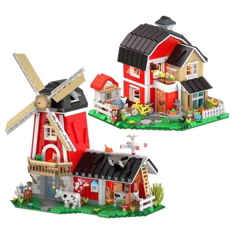 

Windmill Cow Workshop Building Blocks Ranch House Desktop Decoration Puzzle Assembling Model Toy Birthday Gifts for Boy and Girl