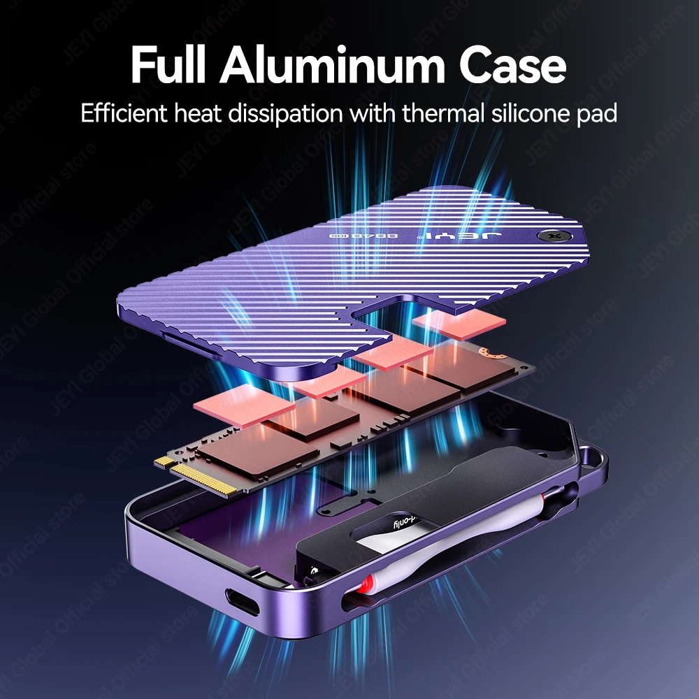 JEYI Gyro-Sensor-Schreibschutz M.2 NVMe-Gehäuse, 10 Gbit/s USB-C-SSD-Gehäuse und RTL9210CN-Chip unterstützt 2230/42/80 SSD UASP TRIM