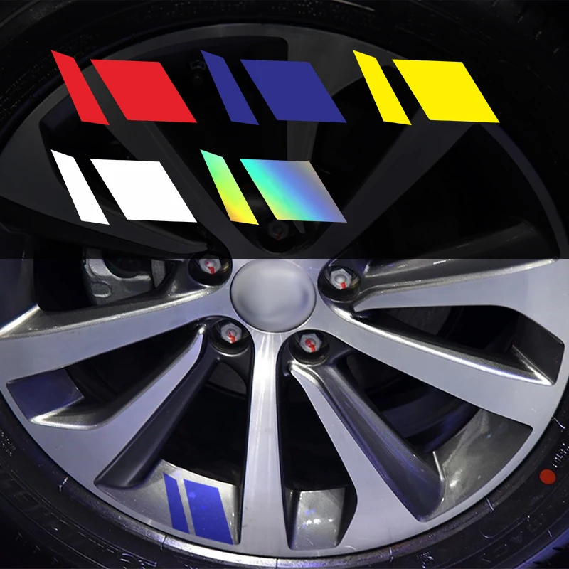 Auto-Innenaufkleber, 6-teilig, reflektierende Auto-Felgen, Vinyl-Aufkleber, Hash-Markierungsstreifen, Dekoration in der Rennradnabengröße