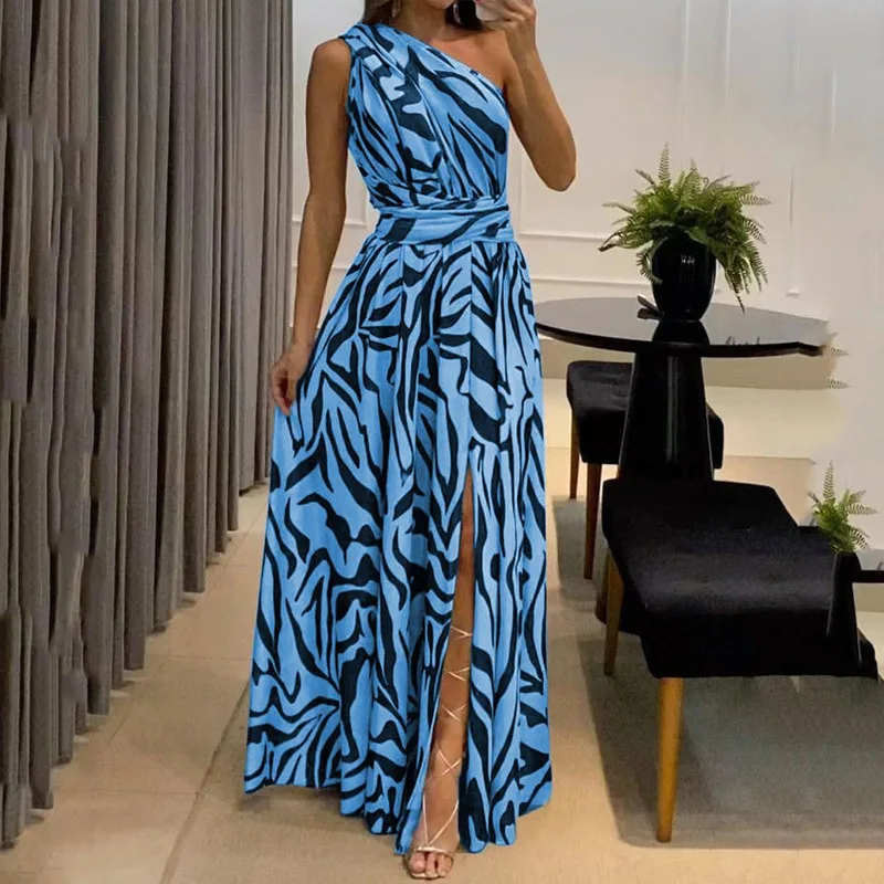 2024 women's new skirt summer European and American sexy backless shoulder sleeveless printed dress