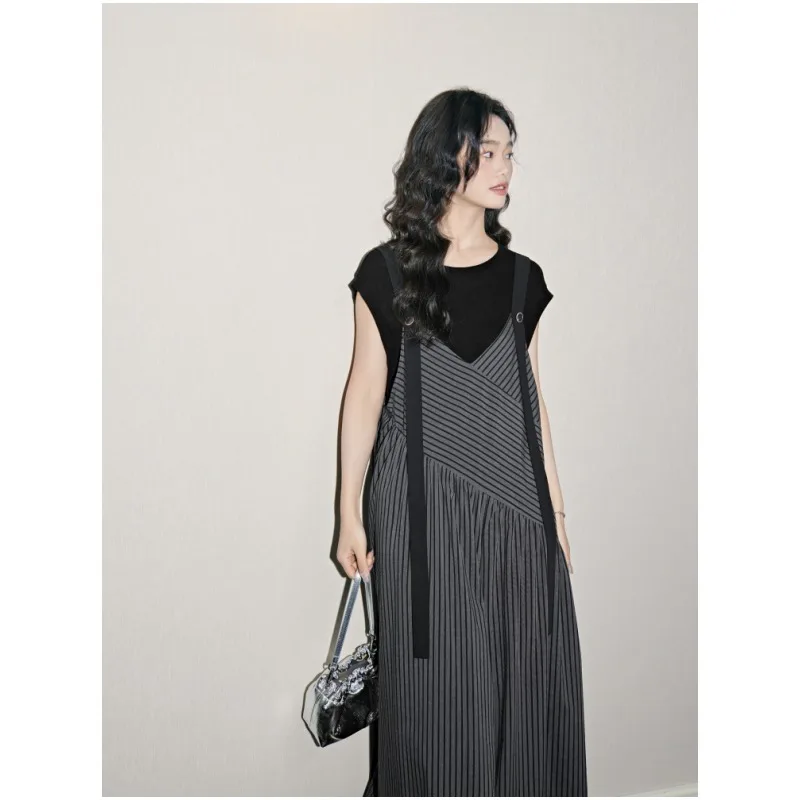 Pantalon à jambes larges pour femmes, Design rayé, nouvelle combinaison à bretelles amples, jupe taille haute, pantalon Long pour les déplacements, tendance rétro, été