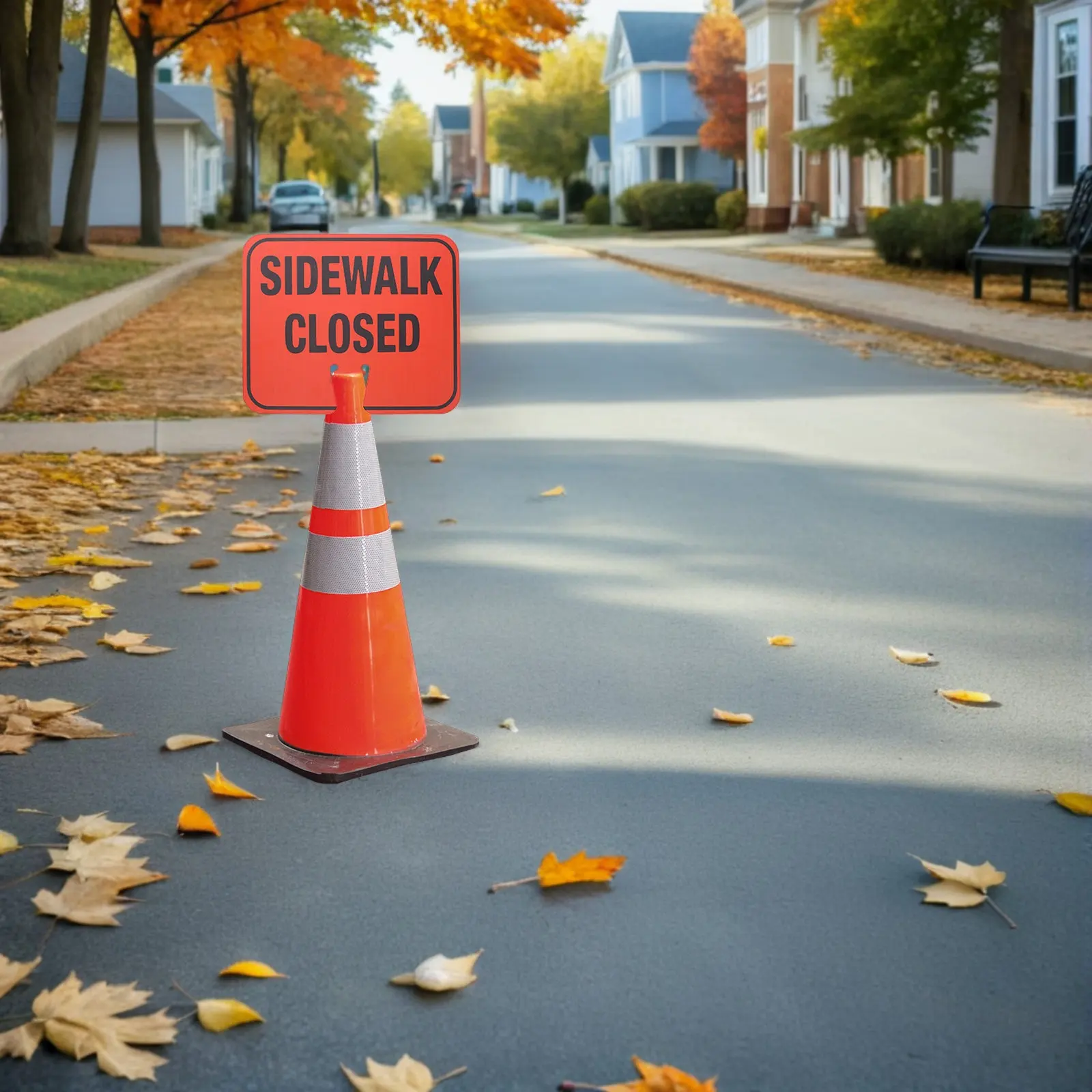 

Sidewalk Closed Traffic Sign High Visibility Orange Black Waterproof Barricade Cone Top Attachment Pedestrian Safety Road