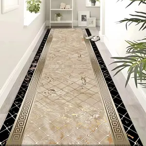 سجادة عداء طويلة ذهبية فاخرة ، غير قابلة للانزلاق ، سجاد عداء قاعة قابل للغسل ، سجادة درج ، سجادة عداء على الطراز الأوروبي ، قابلة للتخصيص أعلى 8 خطوات سجاد درج المبيعات - No6