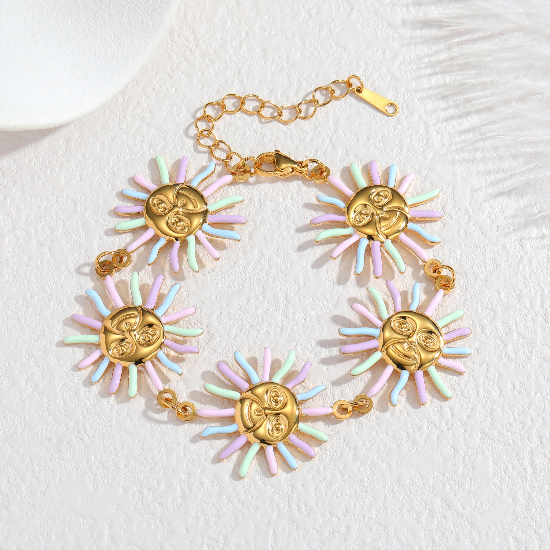Spark Trendy Colorful Enamel Sun Flower Stainless Steel Gold Color Bracelet for Women Rainbow Brithday Party Jewelry Gifts