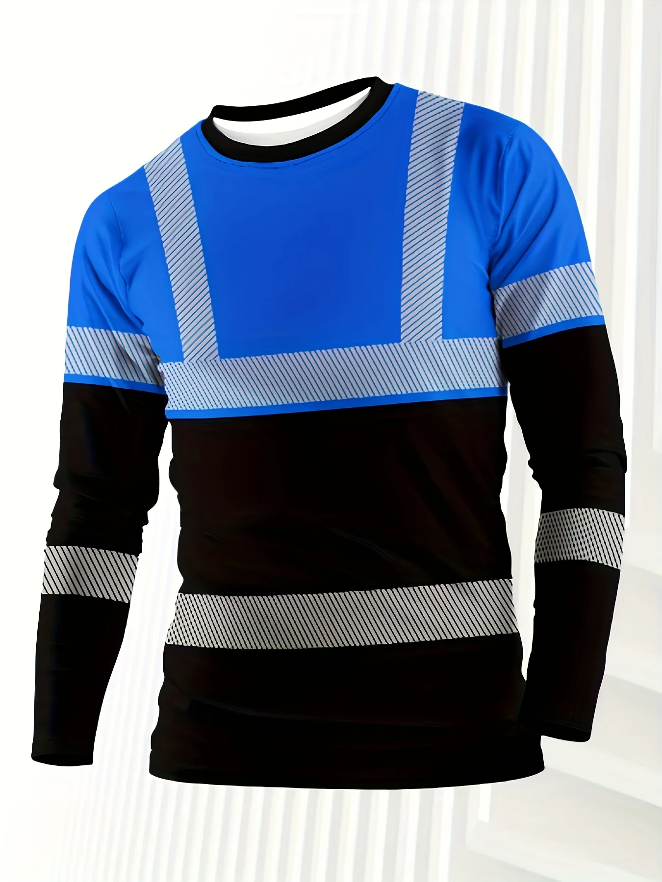 تي شيرت رجالي كاجوال مطبوع رقمي ثلاثي الأبعاد برقبة دائرية وأكمام طويلة يمكن ارتداؤه كطبقة داخلية مع ملابس رياضية في الخريف والشتاء #4