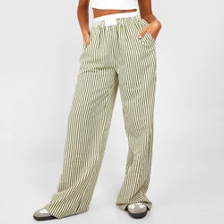 Y2K Striped Wide Leg Lounge Pants Women Pinstripe Loose Fit High Waist Pajama Bottoms Gingham Going Out Pants Streetwear