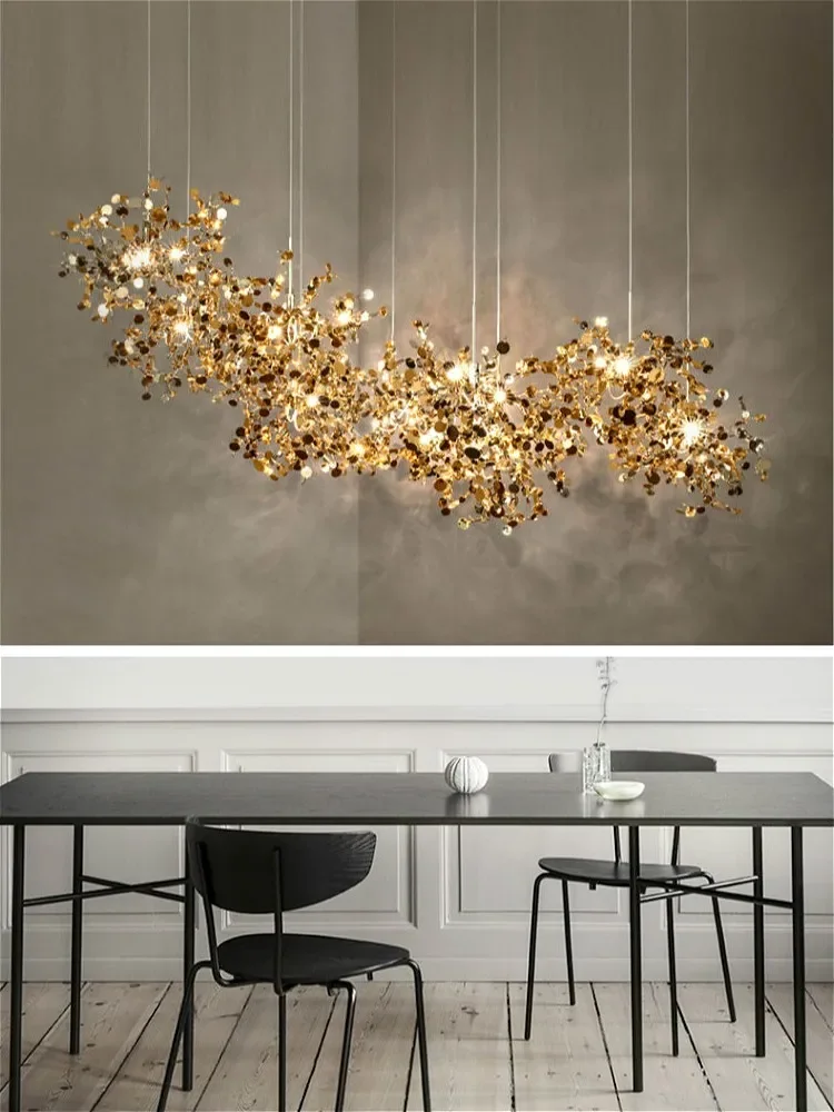 

Nordic Modern Personality Stainless Steel Chrome Leaf LED Pendant Lights Living Room Lamp Bar Table Lamp Dining Room Chandelier