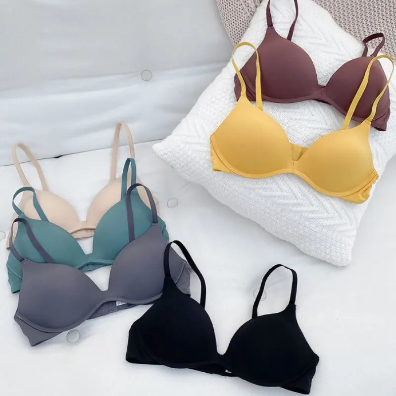 Japanese Minimalist Women Seamless Bra No Wire Push Up Underwear Breathable Thin 6 Colors Bras Female's Bra Breathable Gathered