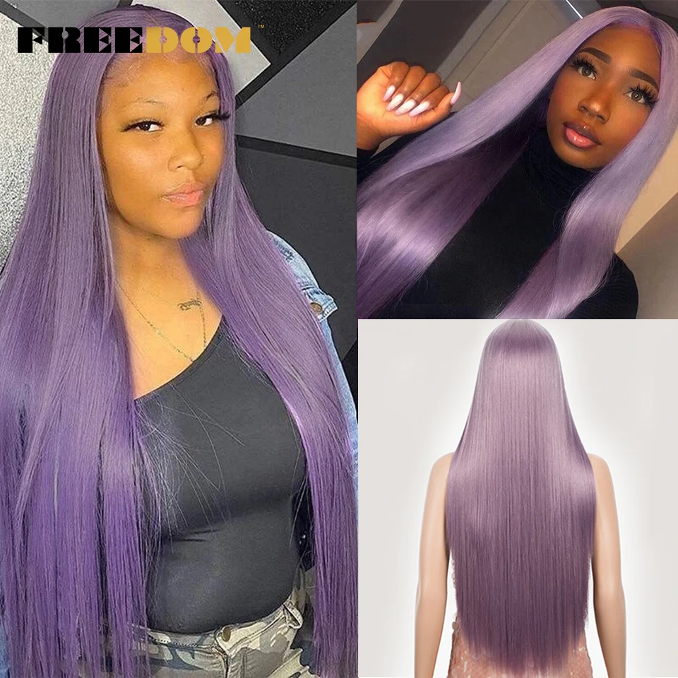 FREEDOM Synthetic Lace Wigs Long Straight Ombre Blue Purple Green Ginger Cosplay Wig Highlight Blonde Lace Wigs For Black Women