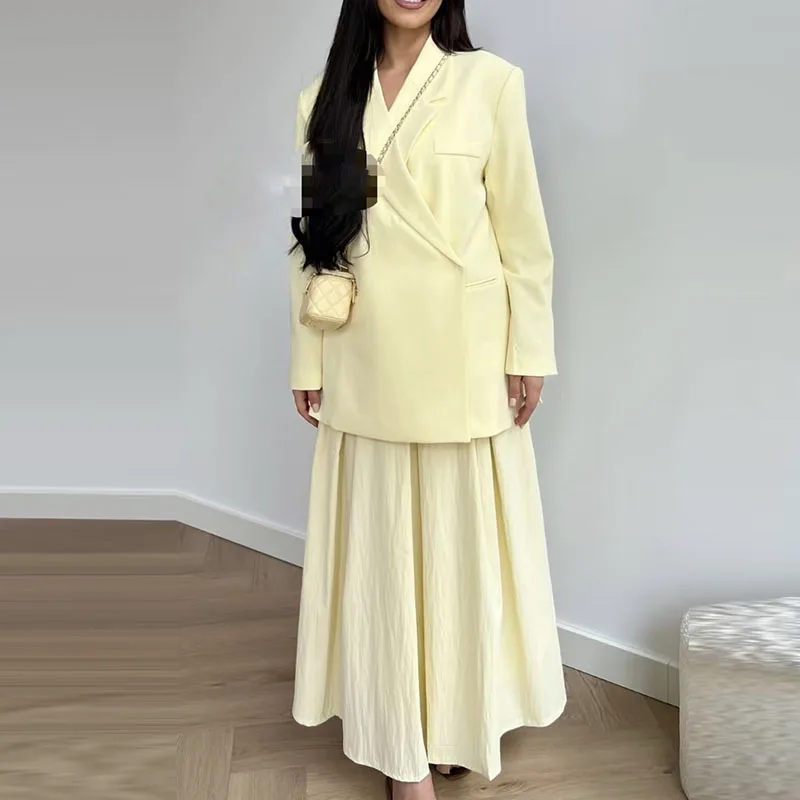 

Women Elegant Lapel Button Solid Outerwears Office Fashion Commuter Short Sleeve Jackets Autumn Winter Casual Loose Blazer Coats