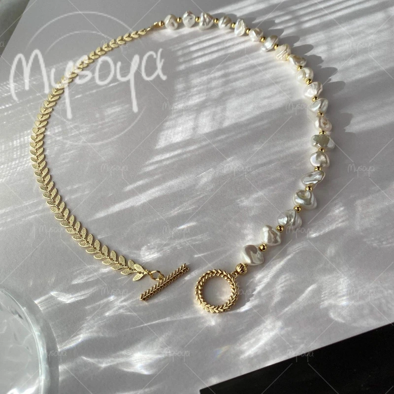 

MYSOYA 7-8mm White Baroque Freshwater Pearl Wheat Ear Chain Necklace, for Birthday/Wedding/Mother's Day/Father's Day Gift A0971
