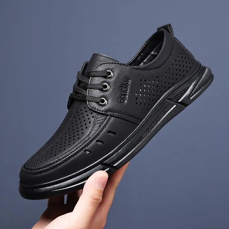 

Men'S PU Leather Shoes Breathable Hollow Casual Sandals JZ-9813
