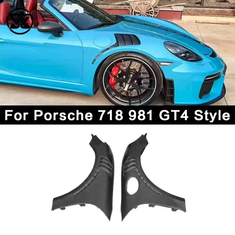 High Quality For Porsche 718 GT4 Dry Carbon Fibre Side Fender Fender Replacement Leaf Plate Mudguard Blade Air Inlet Body Kit