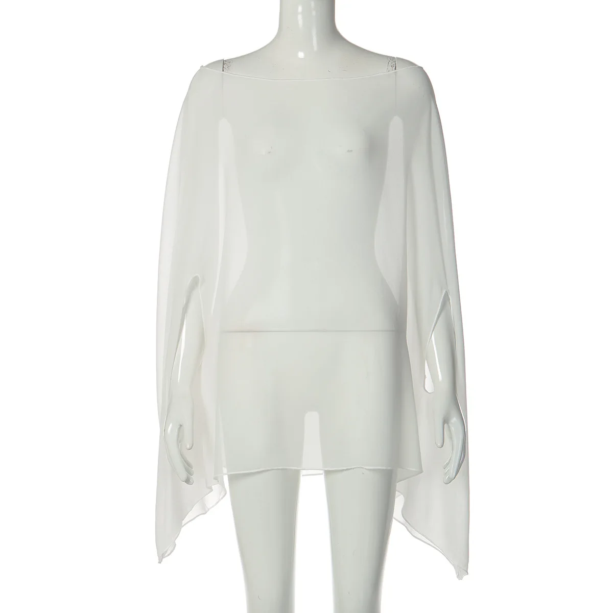 Vrouw kleding doorzichtige chiffon blouses sexy mode effen cover-ups dames elegante nachtclub tops wit zwart streetwear