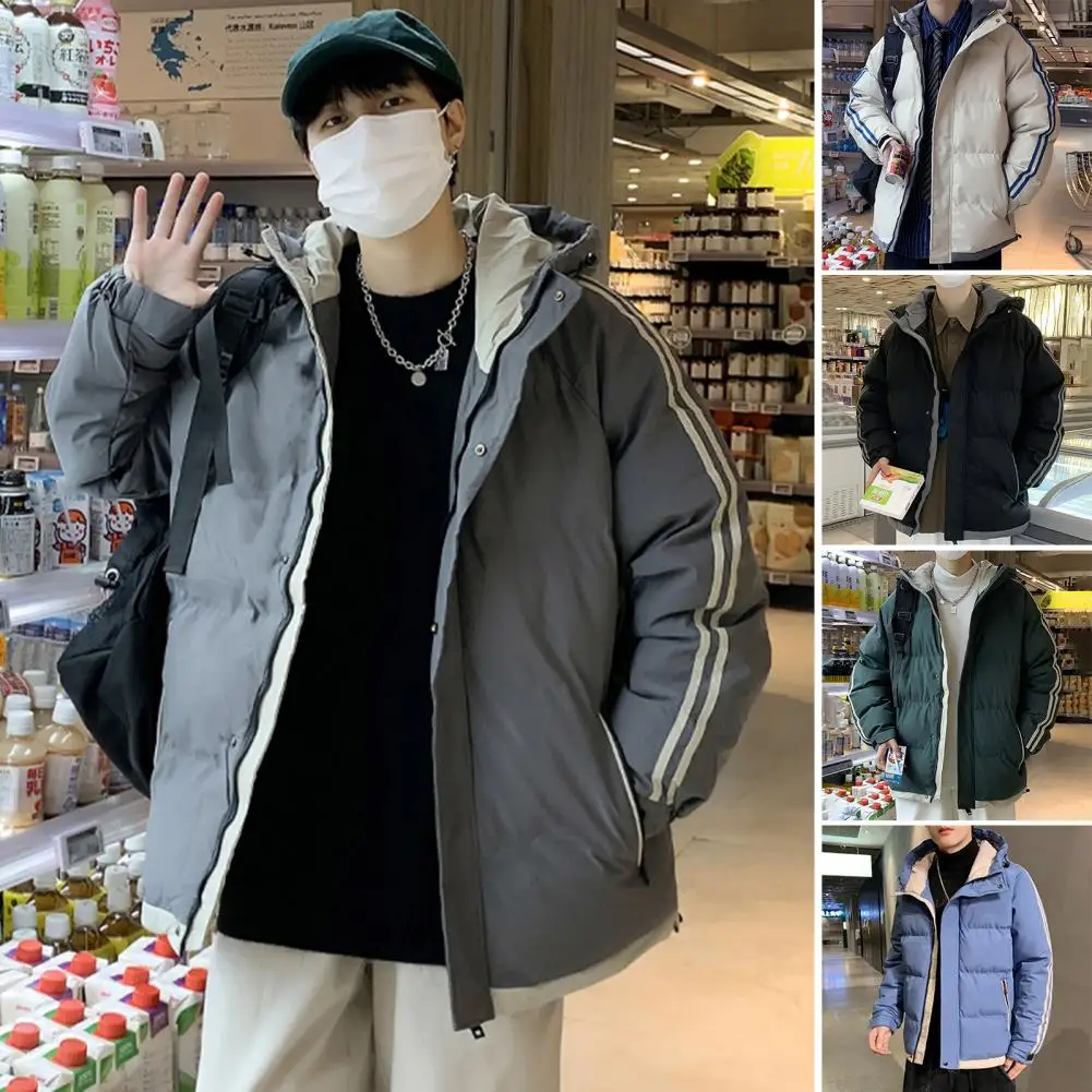 Jaket Katun Berkerudung Pria Jaket Berlapis Tahan Angin Jaket Katun Berkerudung Tahan Angin untuk Pria dengan Desain Patchwork Warna Lengan Panjang