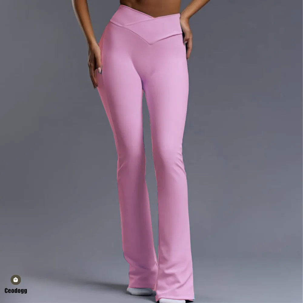 Wide Flare Leggings Women Yoga Pants High Waist V Cross Bootcut Fitness Bell Bottoms Tummy Control Yoga Pants Gym Leggings XP60