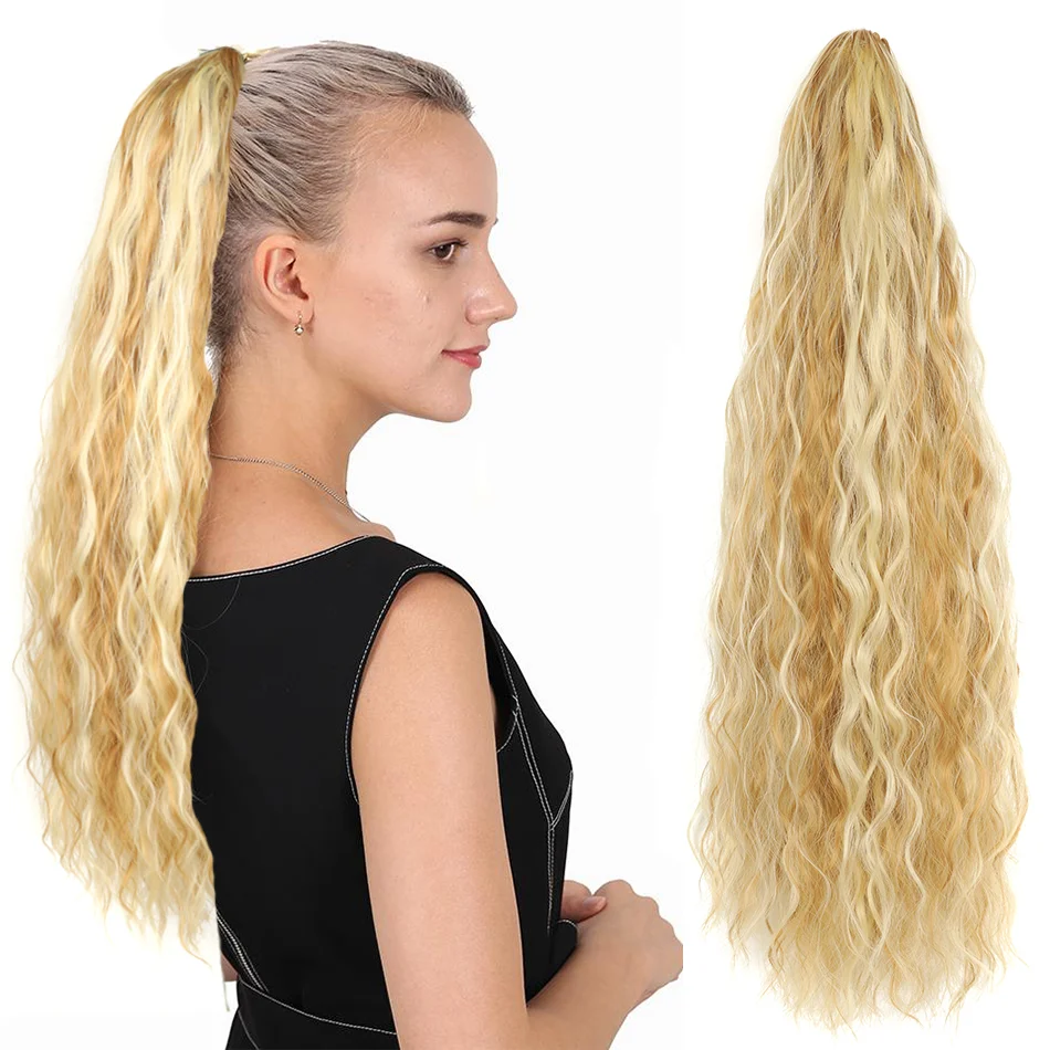 

Synthetic Long Curly Wavy Ponytail Hair Extension for Women Synthetic Drawstring Ponytail Hairpieces Blond Corn Wave Pony Tail