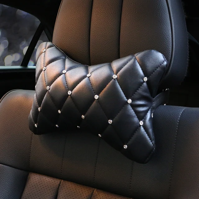 1PC Bling Rhinestone Poduszka pod szyję samochodu PU skóra Kryształ Auto Zagłówek Poduszka Talia Podpory Poduszka fotelika samochodowego Akcesoria samochodowe