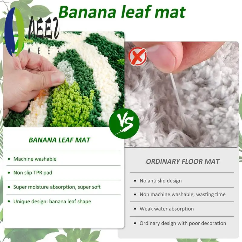 

AEE2-Коврик в форме зеленого листа, противоскользящий коврик для ванной комнаты в форме ладони, милый коврик для ванной Monstera, супер впитывающий коврик для ванной, коврик для ванной комнаты