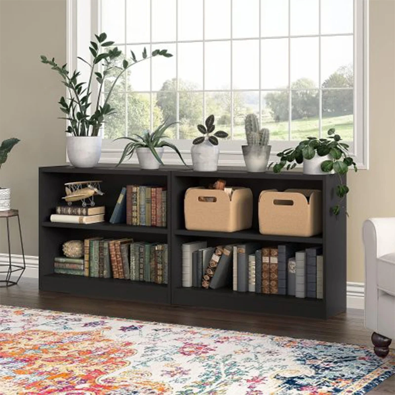 Universal Double Small Bookshelf Living Room Simple Floor Multifunctional Storage Cabinet Adjustable Shelves - Set of 2