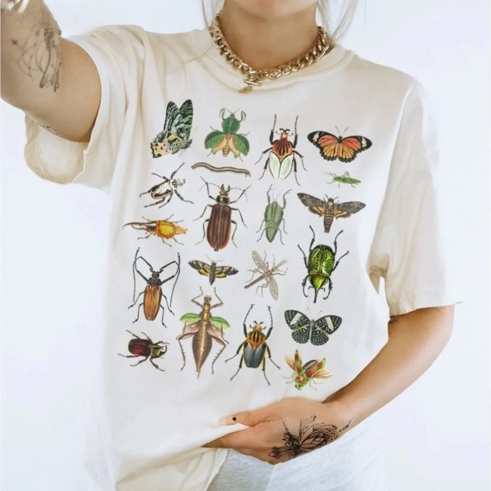 Vintage Entomology Shirt Beetle Moth Butterfly Insect Graphic Women Tees Granola Girl Camping Clothes Cottagecore Bug Shirt