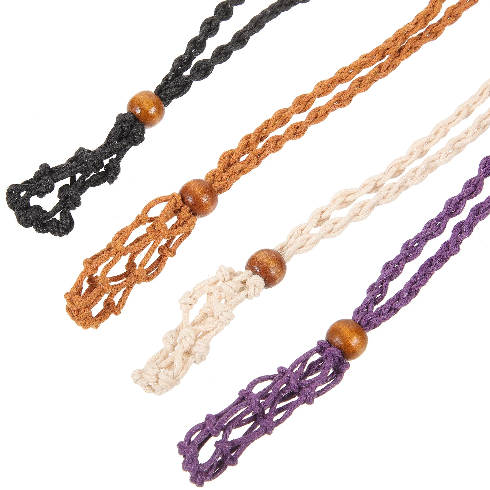 

4pcs Adjustable Retro Woven Necklace Stone Holders Durable Wooden Beads Wax Rope Hanging Pendant Accessories For Crystal Decor