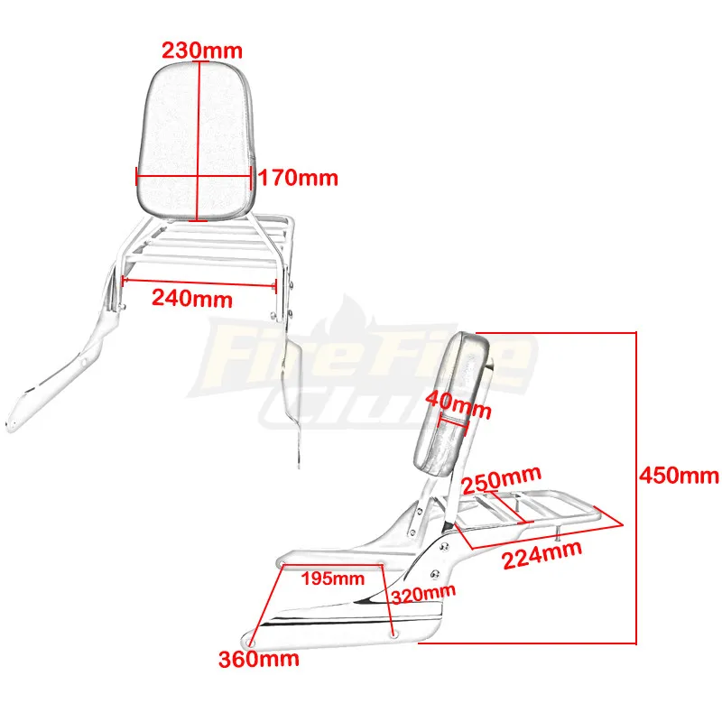 Motorbike Rear Passenger Sissy Bar Luggage Rack Backrest w/ Leather Pad For HONDA SHADOW VLX VT400-600 1996-2008