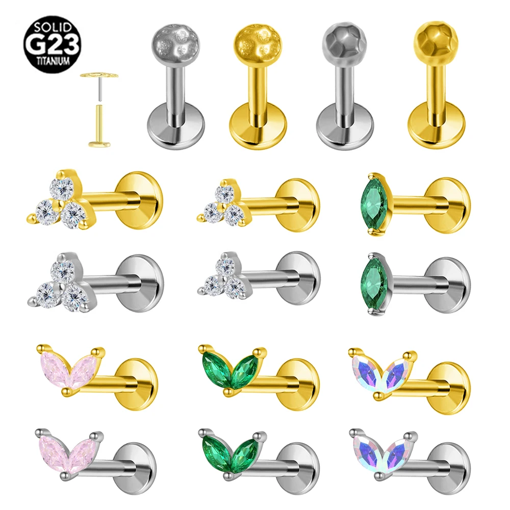 ASTM F136 G23 Titanium Rabbit Ears Piercing Earring Stud Push In Threadless Labret 16/18/20G Cartilage Body Jewelry