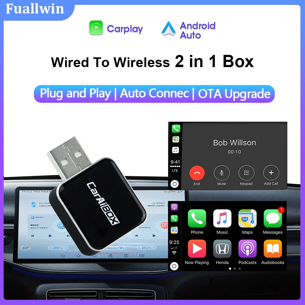 

NEW Wireless 2 in1 CarPlay Adapter Android Auto Adapter Wired to Wireless Carplay AI Box USB Type C Connection Auto Car Dongle