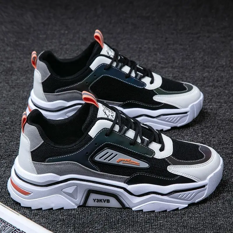 

Spring 2024 Men's Fashion Sports Running Shoes Dad Style Casual All-Match Increase Height Trendy Shoes round Toe Zipper Closure