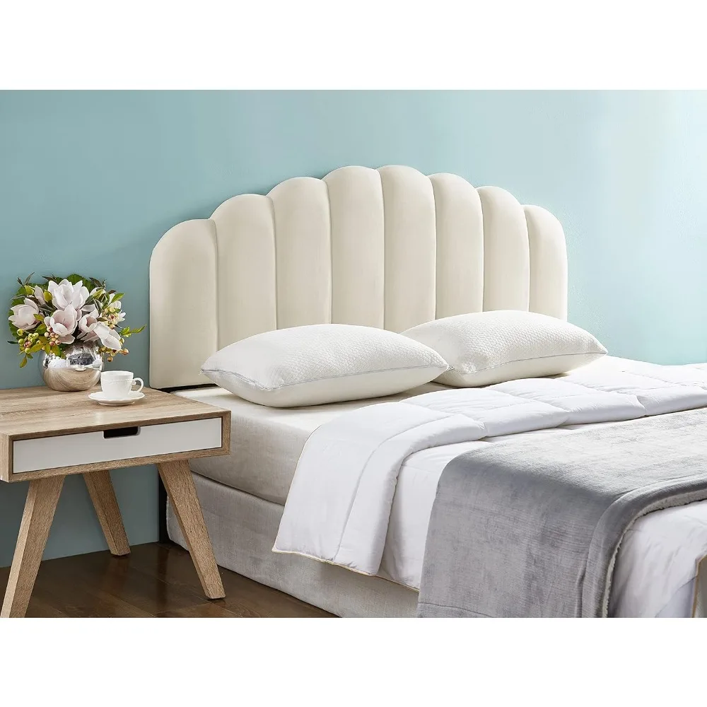 

Tufted Velvet Upholstered Headboard Channel Queen Full Size Bed Adjusted Height 42-50 Inch Velvet Fabric and Durable Wood Legs