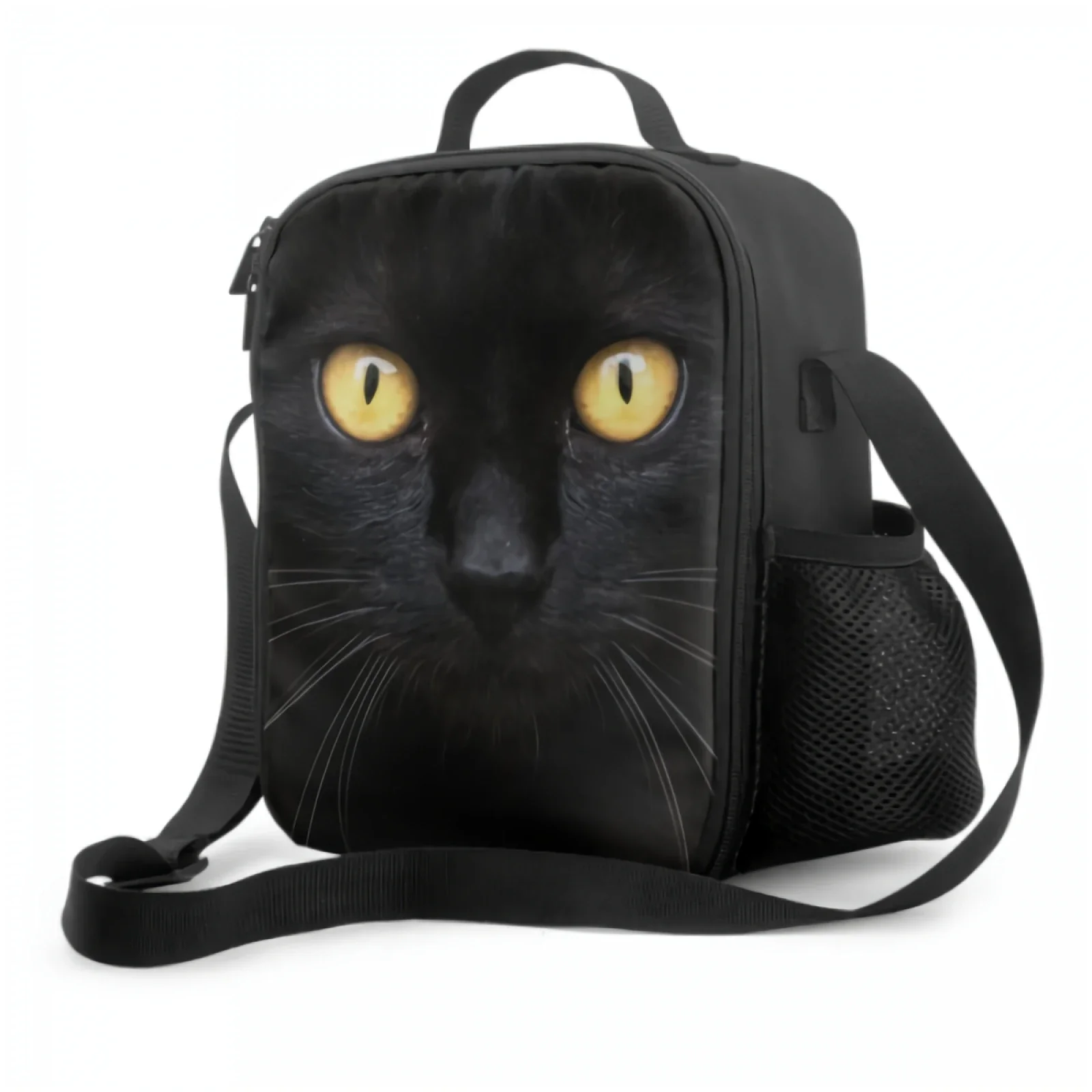 Black Cat Insulated Lunch Box Portable Lunch Bag with Adjustable Shoulder Strap Reusable Cooler Tote Bag for Picnic Office