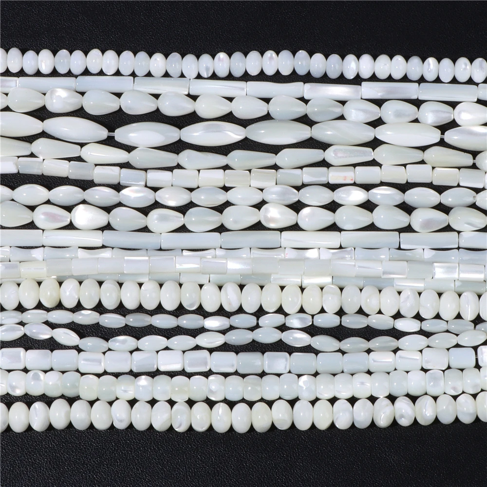 Natural White Mother of Pearl Shell Beads Oval Round Freshwater Shell Beads for Jewelry Making Necklace Bracelet DIY 15