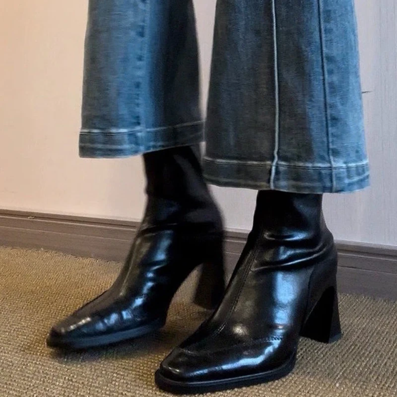 High Heels Women’s Ankle Boots Fashion Chunky Elegant Retro Designer Shoes Winter Dress Woman Botas 2025 New Party Chelsea Boots