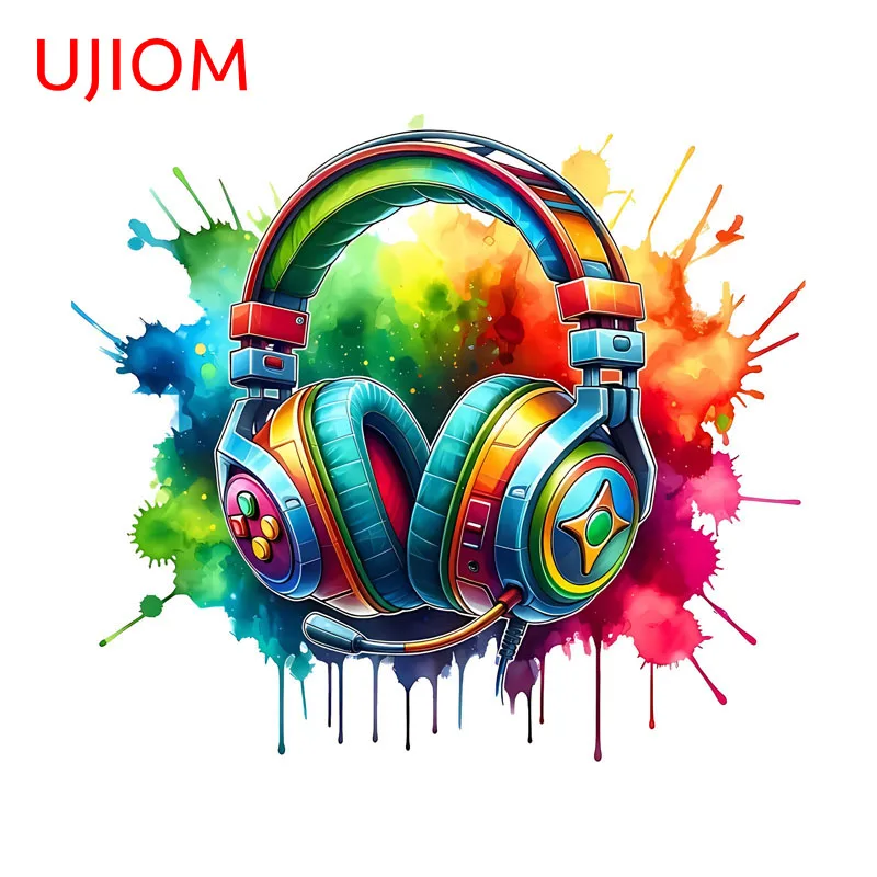 UJIOM Neon Earphone Wall Sticker Personality Music Rock Style Occlusion Scratch PVC Decal For Decorate Suitcase Bedroom Wall