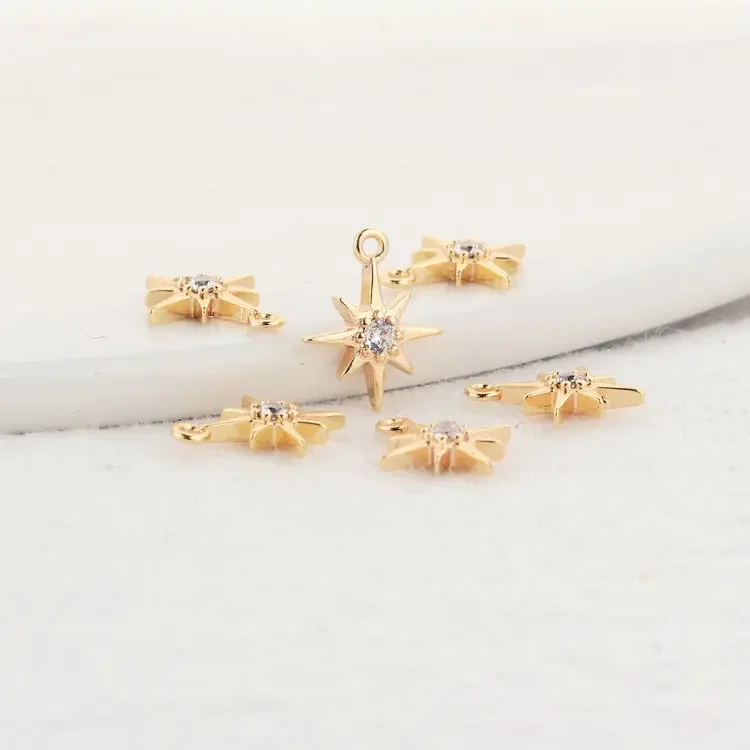 6PCS 8x10MM 14K Gold Color Plated and Zircon Star Connect Charms Pendants Jewelry Making Supplies Diy Accessories