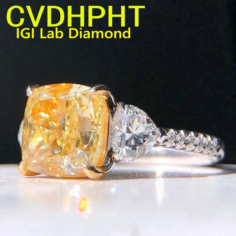 9K/14k White Gold Ring Lab Grown Yellow diamond  Cushion Cut  Ring  Wedding &Engagement Ring party gift