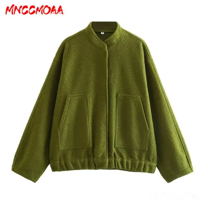 MNCCMOAA-Women\'s Long Sleeve Pockets Jacket, Vintage Coat, Casual Loose Outerwear Tops, New Fashion, 15 Colors, 2024