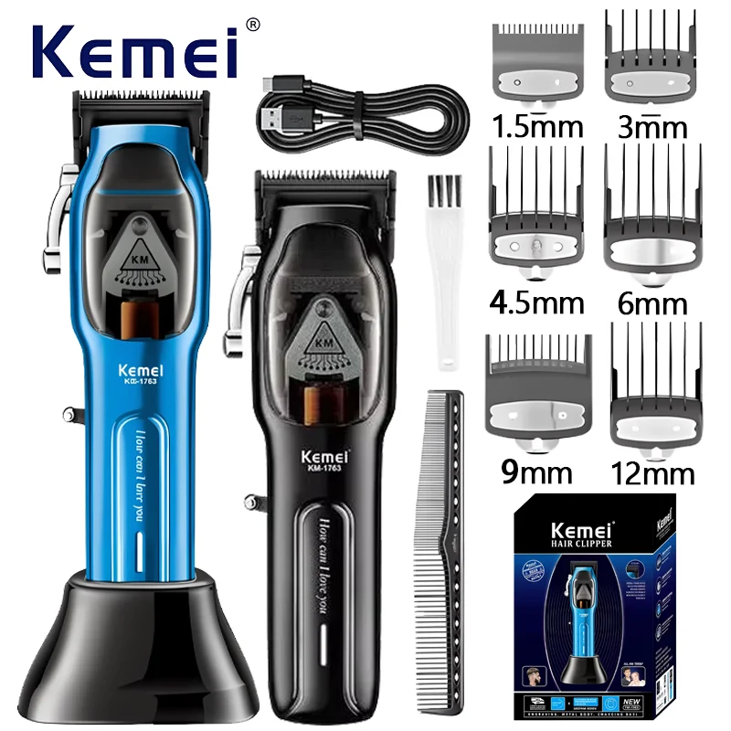 

Kemei KM-1763 9000rpm Pro Hair Clipper 10W Big Power Cordless Electric Barber Mens Clippers Rechargeable Hair Trimmers For Salon