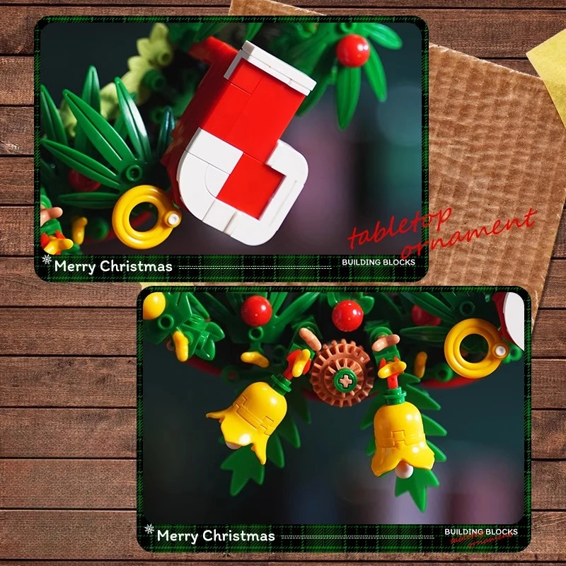 크리스마스 트리 빌딩 블록 카와이 홀리데이 리스 장난감 소장 모델 데스크탑 장식 어린이 선물